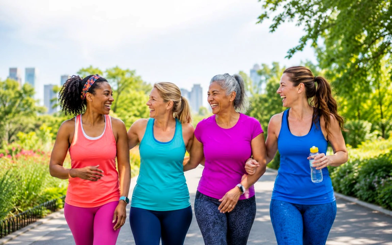 Mujeres caminando juntas al aire libre